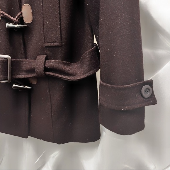 DARK BROWN wool blend belted peacoat size medium - Picture 6 of 13